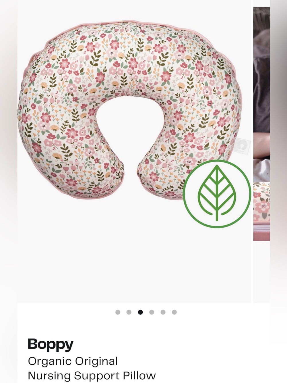 Boppy Organic Original Nursing Support Pillow - Pink Floral like new never used